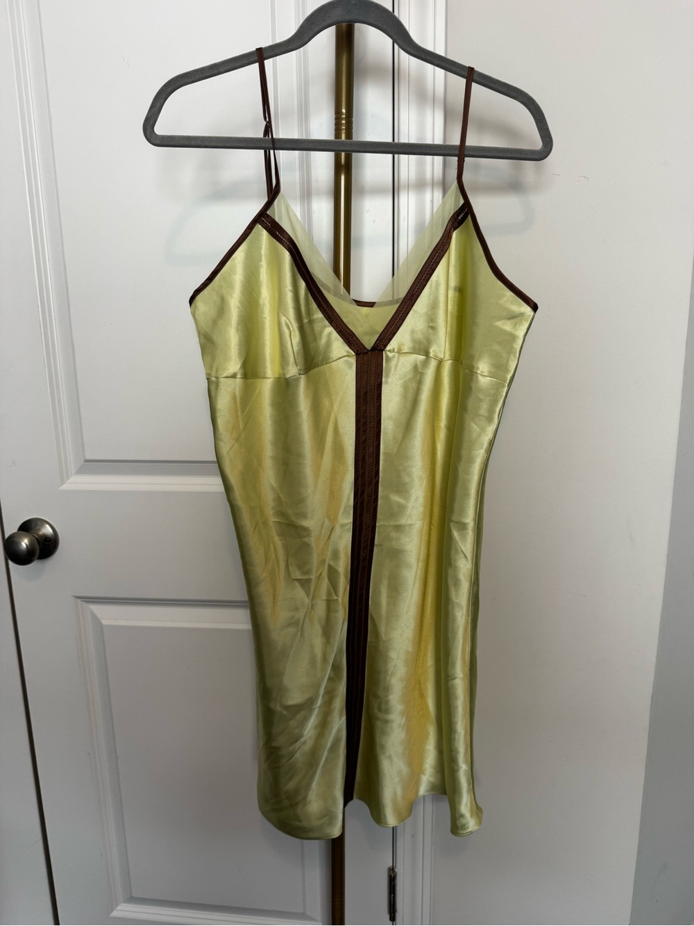 Valerie Stevens Light Green Satin Slip with Brown Trim - Picture 1 of 5